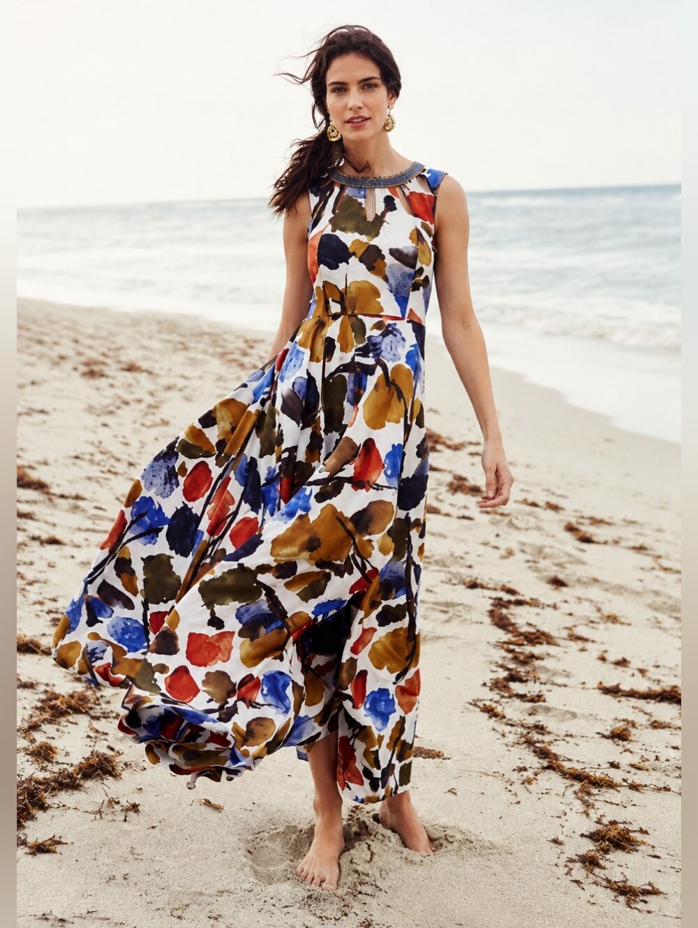 Anthropologie Ranna Gill Finola Skyfall Halter Maxi Dress Embelished Beads Small